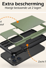 Nomfy Hoesje Geschikt voor iPhone 15 Pro Hoesje Pasjeshouder Shockproof Hard Case Met Screenprotector - Hoesje Geschikt voor iPhone 15 Pro Hoes Met Kaarthouder - Donker Groen