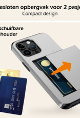 Nomfy Hoesje Geschikt voor iPhone 15 Pro Hoesje Pasjeshouder Shockproof Hard Case Met 2x Screenprotector - Hoesje Geschikt voor iPhone 15 Pro Hoes Met Kaarthouder - Grijs