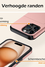 Nomfy Hoesje Geschikt voor iPhone 15 Pro Hoesje Pasjeshouder Shockproof Hard Case Met 2x Screenprotector - Hoesje Geschikt voor iPhone 15 Pro Hoes Met Kaarthouder - Rosé Goud