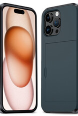 Nomfy Hoesje Geschikt voor iPhone 15 Pro Max Hoesje Pasjeshouder Shockproof Hard Case - Hoesje Geschikt voor iPhone 15 Pro Max Hoes Met Kaarthouder - Donker Blauw