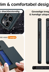 Nomfy Hoesje Geschikt voor iPhone 15 Pro Max Hoesje Pasjeshouder Shockproof Hard Case - Hoesje Geschikt voor iPhone 15 Pro Max Hoes Met Kaarthouder - Donker Blauw