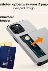 Nomfy Hoesje Geschikt voor iPhone 15 Pro Max Hoesje Pasjeshouder Shockproof Hard Case - Hoesje Geschikt voor iPhone 15 Pro Max Hoes Met Kaarthouder - Grijs