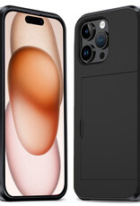 Nomfy Hoesje Geschikt voor iPhone 15 Pro Max Hoesje Pasjeshouder Shockproof Hard Case - Hoesje Geschikt voor iPhone 15 Pro Max Hoes Met Kaarthouder - Zwart
