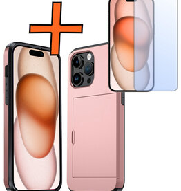 Nomfy Nomfy iPhone 15 Pro Max Hoesje Pashouder Hard Met Screenprotector - Rosé Goud