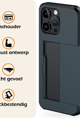 Nomfy Hoesje Geschikt voor iPhone 15 Pro Max Hoesje Pasjeshouder Shockproof Hard Case Met 2x Screenprotector - Hoesje Geschikt voor iPhone 15 Pro Max Hoes Met Kaarthouder - Donker Blauw