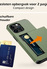 Nomfy Hoesje Geschikt voor iPhone 15 Pro Max Hoesje Pasjeshouder Shockproof Hard Case Met 2x Screenprotector - Hoesje Geschikt voor iPhone 15 Pro Max Hoes Met Kaarthouder - Donker Groen