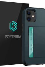 Forterra Hoesje Geschikt voor iPhone 11 Pashouder Hard Case Hoes - Hoes Geschikt voor iPhone 11 Hoesje Back Cover Met Pasjeshouder - Donker Blauw