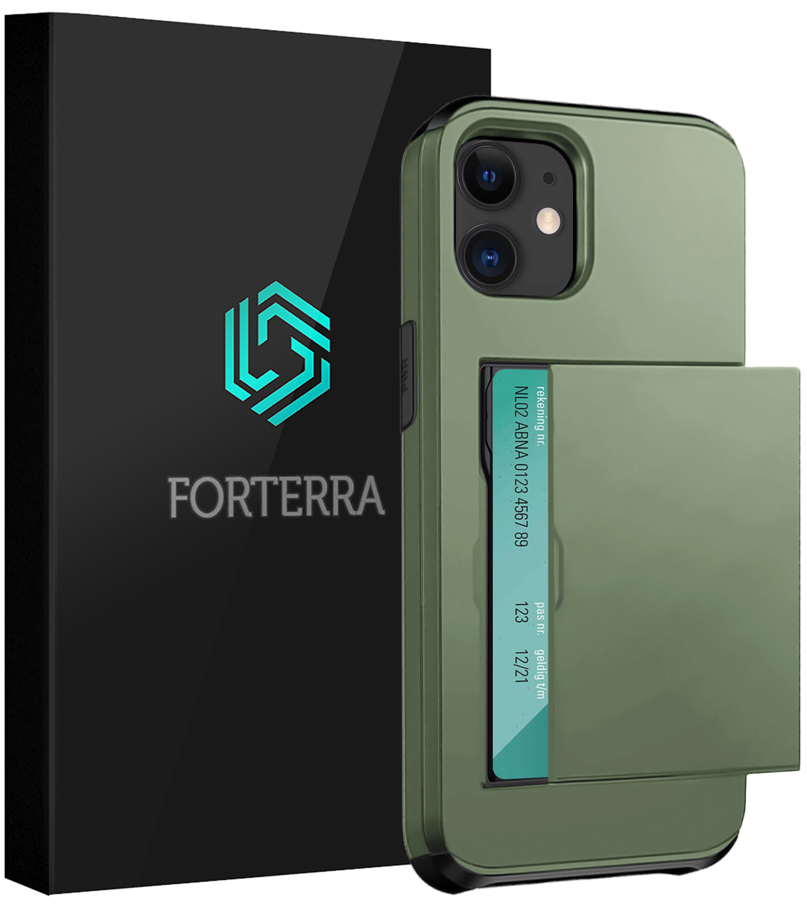 Forterra Hoesje Geschikt voor iPhone 11 Pashouder Hard Case Hoes - Hoes Geschikt voor iPhone 11 Hoesje Back Cover Met Pasjeshouder - Donker Groen
