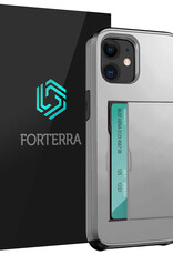 Forterra Hoesje Geschikt voor iPhone 11 Pashouder Hard Case Hoes - Hoes Geschikt voor iPhone 11 Hoesje Back Cover Met Pasjeshouder - Grijs