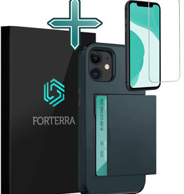 Forterra Forterra iPhone 11 Hoesje Pashouder Hard Met Screenprotector - Donker Blauw