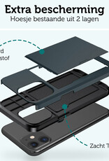 Forterra Hoesje Geschikt voor iPhone 11 Pashouder Hard Case Hoes Met Screenprotector - Hoes Geschikt voor iPhone 11 Hoesje Back Cover Met Pasjeshouder - Donker Blauw