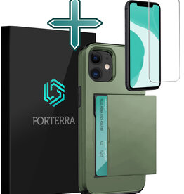 Forterra Forterra iPhone 11 Hoesje Pashouder Hard Met Screenprotector - Donker Groen