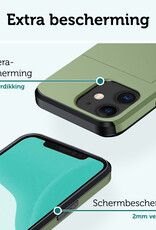 Forterra Hoesje Geschikt voor iPhone 11 Pashouder Hard Case Hoes Met Screenprotector - Hoes Geschikt voor iPhone 11 Hoesje Back Cover Met Pasjeshouder - Donker Groen