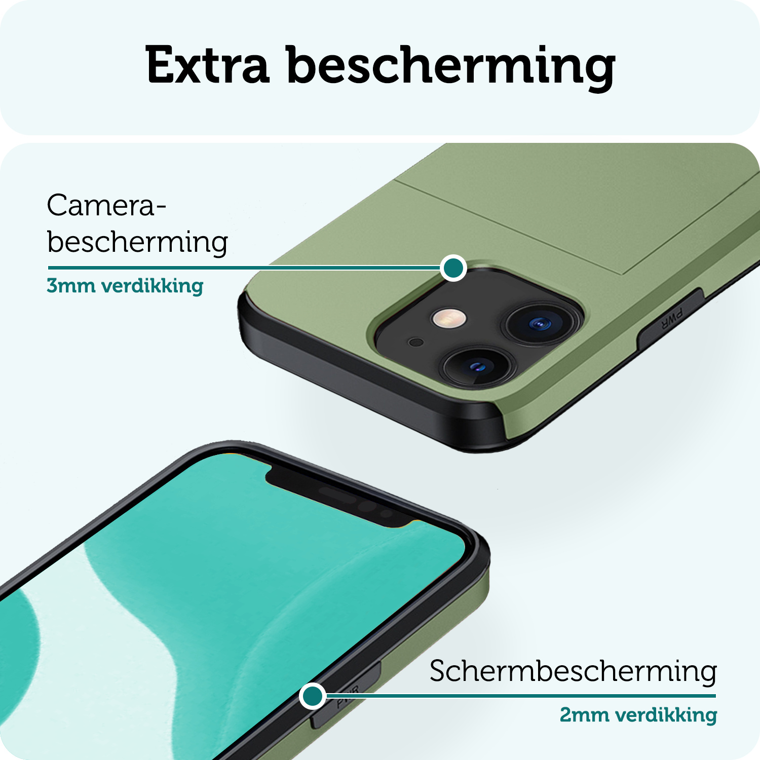Forterra Hoesje Geschikt voor iPhone 11 Pashouder Hard Case Hoes Met Screenprotector - Hoes Geschikt voor iPhone 11 Hoesje Back Cover Met Pasjeshouder - Donker Groen