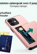 Forterra Hoesje Geschikt voor iPhone 11 Pashouder Hard Case Hoes Met Screenprotector - Hoes Geschikt voor iPhone 11 Hoesje Back Cover Met Pasjeshouder - Rosé Goud