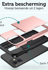 Forterra Hoesje Geschikt voor iPhone 11 Pashouder Hard Case Hoes Met Screenprotector - Hoes Geschikt voor iPhone 11 Hoesje Back Cover Met Pasjeshouder - Rosé Goud