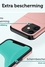 Forterra Hoesje Geschikt voor iPhone 11 Pashouder Hard Case Hoes Met Screenprotector - Hoes Geschikt voor iPhone 11 Hoesje Back Cover Met Pasjeshouder - Rosé Goud