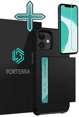 Forterra Hoesje Geschikt voor iPhone 11 Pashouder Hard Case Hoes Met Screenprotector - Hoes Geschikt voor iPhone 11 Hoesje Back Cover Met Pasjeshouder - Zwart