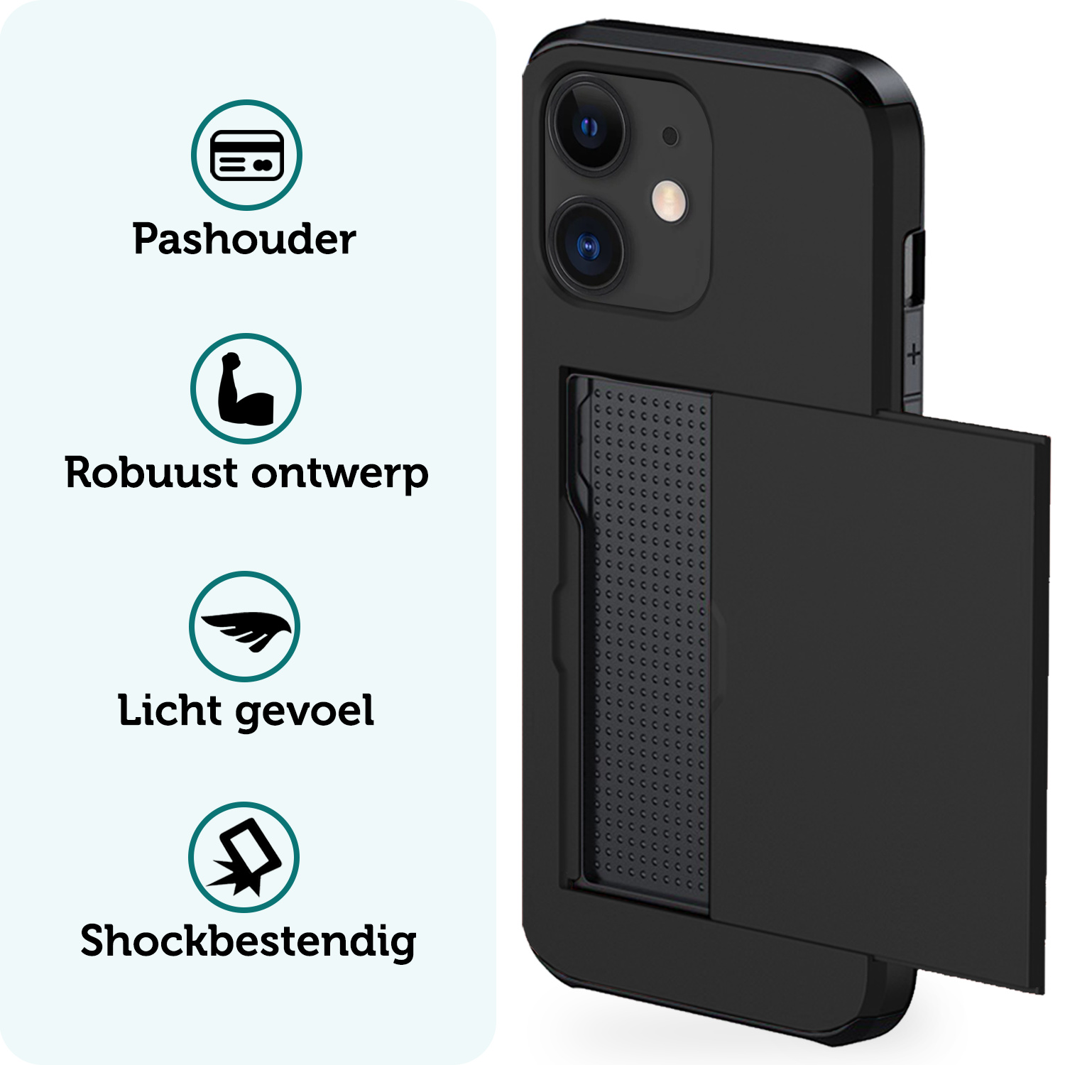 Forterra Hoesje Geschikt voor iPhone 11 Pashouder Hard Case Hoes Met Screenprotector - Hoes Geschikt voor iPhone 11 Hoesje Back Cover Met Pasjeshouder - Zwart