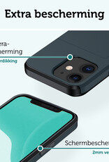 Forterra Hoesje Geschikt voor iPhone 11 Pashouder Hard Case Hoes Met 2x Screenprotector - Hoes Geschikt voor iPhone 11 Hoesje Back Cover Met Pasjeshouder - Donker Blauw