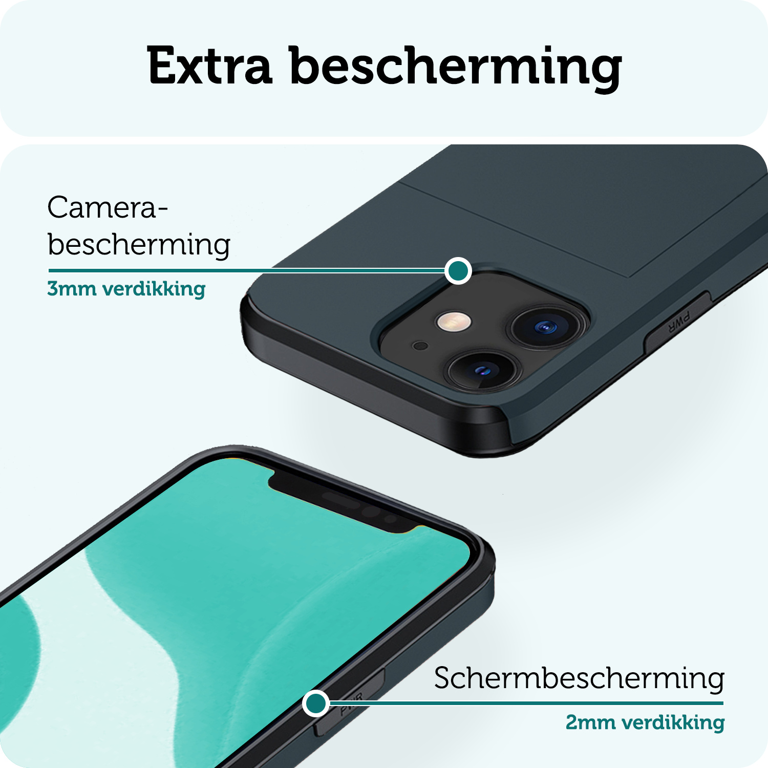 Forterra Hoesje Geschikt voor iPhone 11 Pashouder Hard Case Hoes Met 2x Screenprotector - Hoes Geschikt voor iPhone 11 Hoesje Back Cover Met Pasjeshouder - Donker Blauw