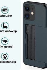 Forterra Hoesje Geschikt voor iPhone 11 Pashouder Hard Case Hoes Met 2x Screenprotector - Hoes Geschikt voor iPhone 11 Hoesje Back Cover Met Pasjeshouder - Donker Blauw