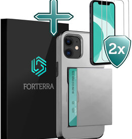 Forterra Forterra iPhone 11 Hoesje Pashouder Hard Met 2x Screenprotector - Grijs