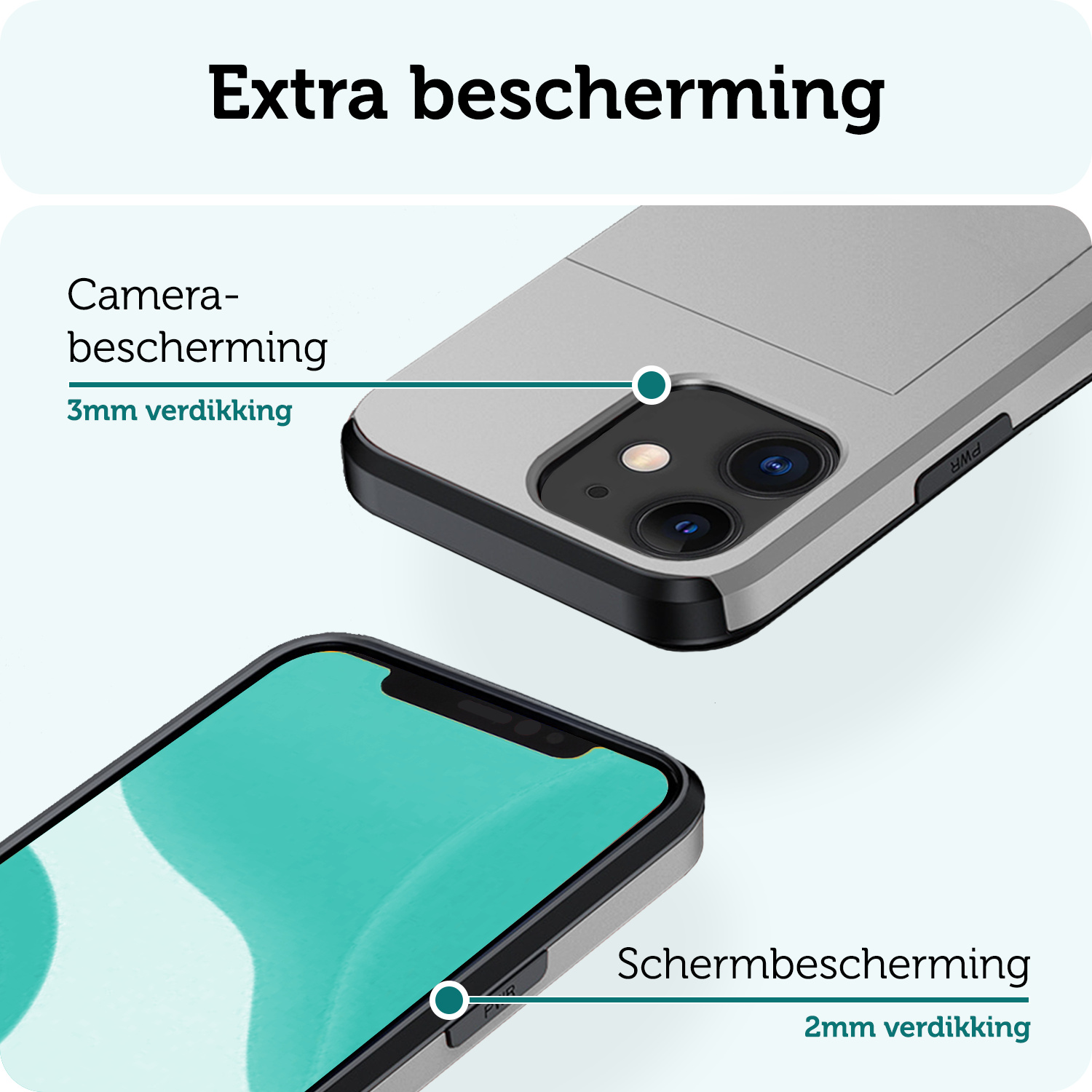Forterra Hoesje Geschikt voor iPhone 11 Pashouder Hard Case Hoes Met 2x Screenprotector - Hoes Geschikt voor iPhone 11 Hoesje Back Cover Met Pasjeshouder - Grijs
