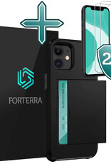 Forterra Hoesje Geschikt voor iPhone 11 Pashouder Hard Case Hoes Met 2x Screenprotector - Hoes Geschikt voor iPhone 11 Hoesje Back Cover Met Pasjeshouder - Zwart