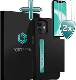 Forterra Forterra iPhone 11 Hoesje Pashouder Hard Met 2x Screenprotector - Zwart