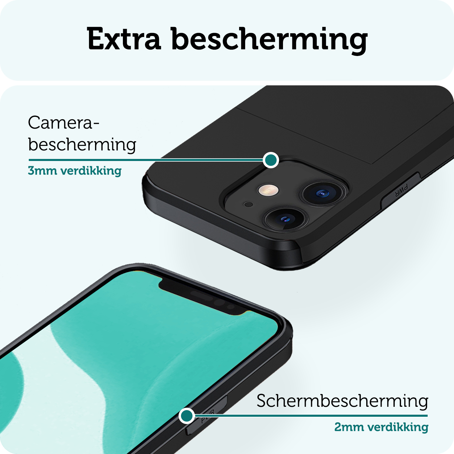 Forterra Hoesje Geschikt voor iPhone 11 Pashouder Hard Case Hoes Met 2x Screenprotector - Hoes Geschikt voor iPhone 11 Hoesje Back Cover Met Pasjeshouder - Zwart