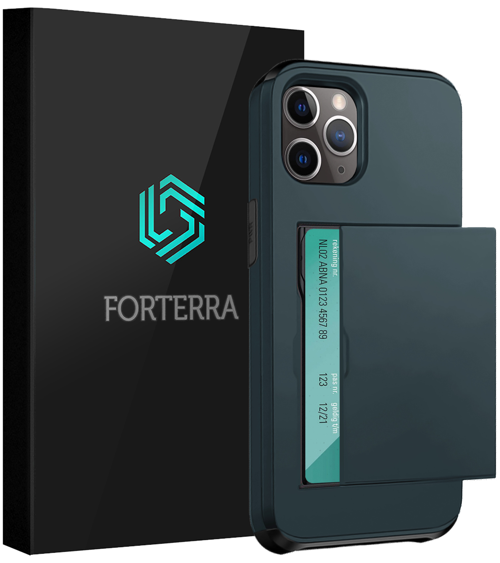 Forterra Hoesje Geschikt voor iPhone 11 Pro Pashouder Hard Case Hoes - Hoes Geschikt voor iPhone 11 Pro Hoesje Back Cover Met Pasjeshouder - Donker Blauw