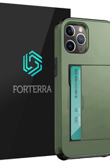 Forterra Hoesje Geschikt voor iPhone 11 Pro Pashouder Hard Case Hoes - Hoes Geschikt voor iPhone 11 Pro Hoesje Back Cover Met Pasjeshouder - Donker Groen