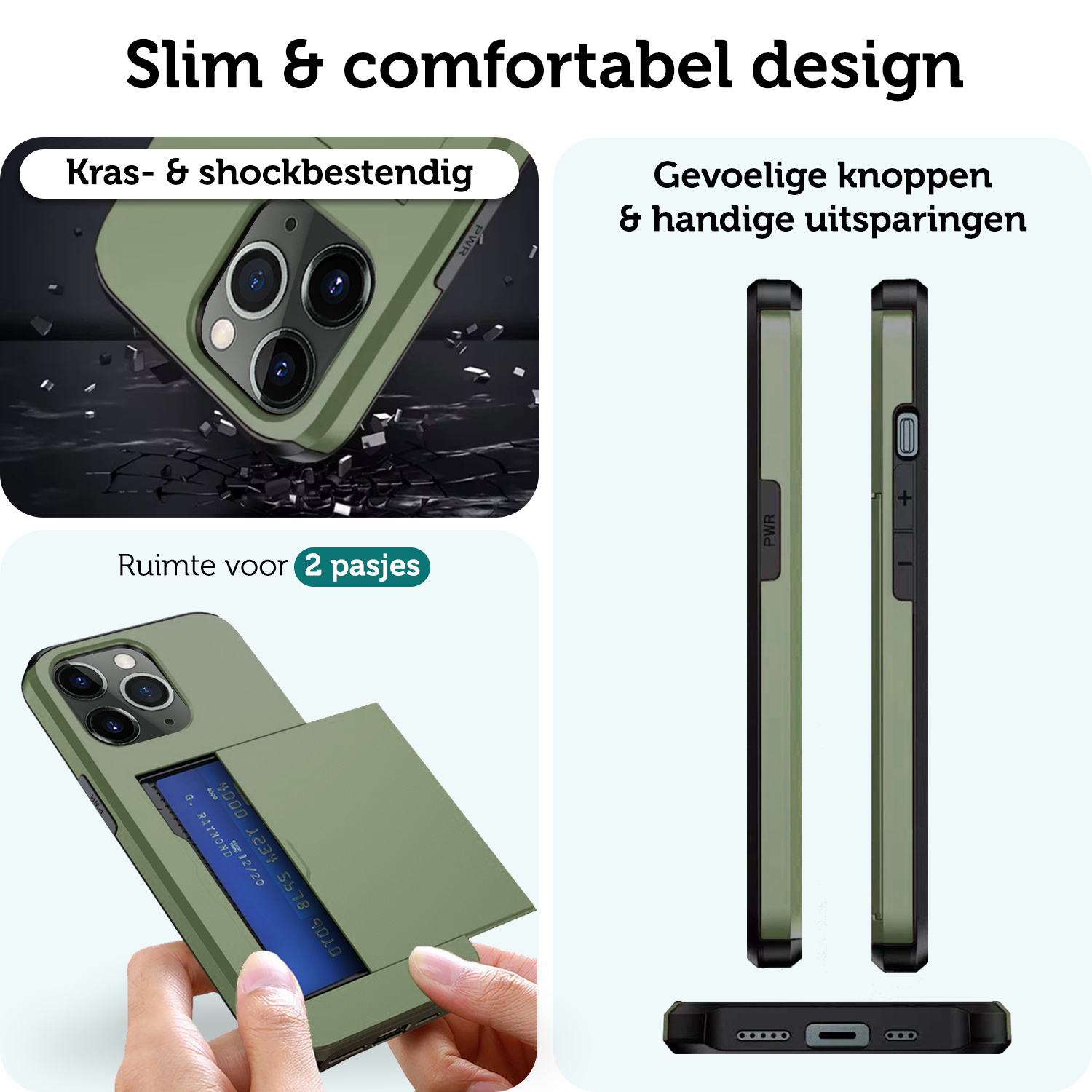 Forterra Hoesje Geschikt voor iPhone 11 Pro Pashouder Hard Case Hoes - Hoes Geschikt voor iPhone 11 Pro Hoesje Back Cover Met Pasjeshouder - Donker Groen
