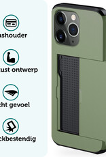 Forterra Hoesje Geschikt voor iPhone 11 Pro Pashouder Hard Case Hoes - Hoes Geschikt voor iPhone 11 Pro Hoesje Back Cover Met Pasjeshouder - Donker Groen