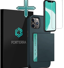 Forterra Forterra iPhone 11 Pro Hoesje Pashouder Hard Met Screenprotector - Donker Blauw
