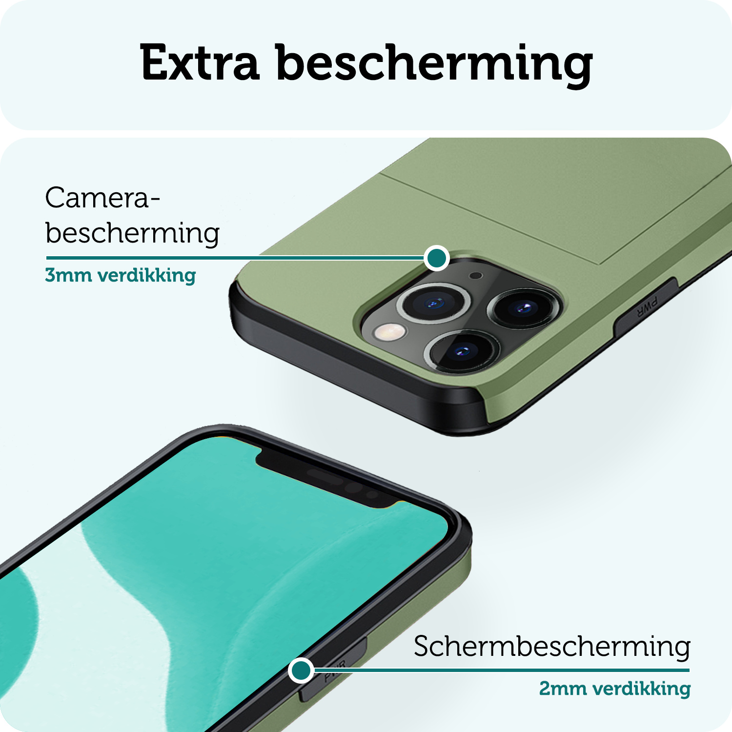 Forterra Hoesje Geschikt voor iPhone 11 Pro Pashouder Hard Case Hoes Met Screenprotector - Hoes Geschikt voor iPhone 11 Pro Hoesje Back Cover Met Pasjeshouder - Donker Groen