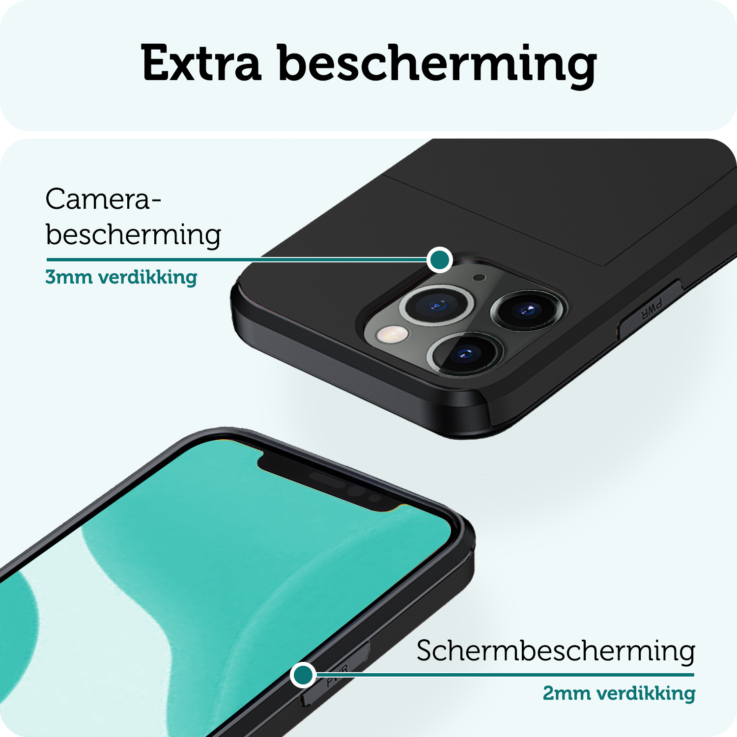 Forterra Hoesje Geschikt voor iPhone 11 Pro Pashouder Hard Case Hoes Met Screenprotector - Hoes Geschikt voor iPhone 11 Pro Hoesje Back Cover Met Pasjeshouder - Zwart