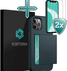 Forterra Forterra iPhone 11 Pro Hoesje Pashouder Hard Met 2x Screenprotector - Donker Blauw