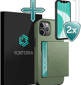 Forterra Forterra iPhone 11 Pro Hoesje Pashouder Hard Met 2x Screenprotector - Donker Groen