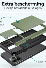Forterra Hoesje Geschikt voor iPhone 11 Pro Pashouder Hard Case Hoes Met 2x Screenprotector - Hoes Geschikt voor iPhone 11 Pro Hoesje Back Cover Met Pasjeshouder - Donker Groen