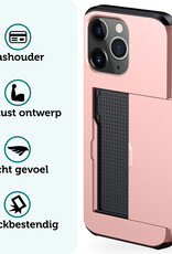 Forterra Hoesje Geschikt voor iPhone 11 Pro Pashouder Hard Case Hoes Met 2x Screenprotector - Hoes Geschikt voor iPhone 11 Pro Hoesje Back Cover Met Pasjeshouder - Rosé Goud