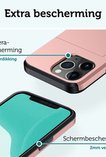 Forterra Hoesje Geschikt voor iPhone 11 Pro Pashouder Hard Case Hoes Met 2x Screenprotector - Hoes Geschikt voor iPhone 11 Pro Hoesje Back Cover Met Pasjeshouder - Rosé Goud
