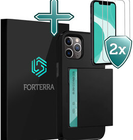 Forterra Forterra iPhone 11 Pro Hoesje Pashouder Hard Met 2x Screenprotector - Zwart