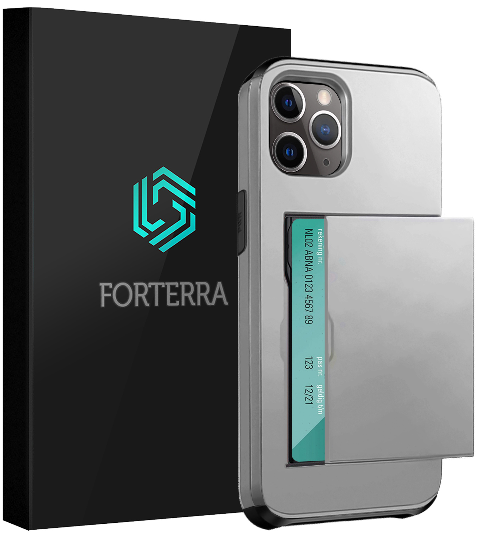 Forterra Hoesje Geschikt voor iPhone 11 Pro Max Pashouder Hard Case Hoes - Hoes Geschikt voor iPhone 11 Pro Max Hoesje Back Cover Met Pasjeshouder - Grijs