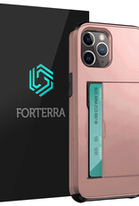Forterra Hoesje Geschikt voor iPhone 11 Pro Max Pashouder Hard Case Hoes - Hoes Geschikt voor iPhone 11 Pro Max Hoesje Back Cover Met Pasjeshouder - Rosé Goud