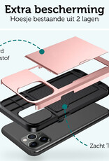 Forterra Hoesje Geschikt voor iPhone 11 Pro Max Pashouder Hard Case Hoes - Hoes Geschikt voor iPhone 11 Pro Max Hoesje Back Cover Met Pasjeshouder - Rosé Goud
