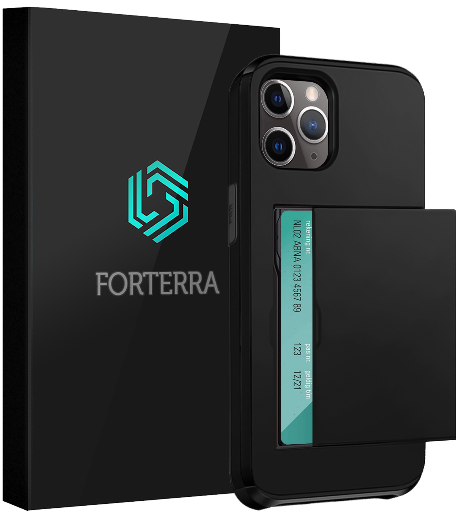 Forterra Hoesje Geschikt voor iPhone 11 Pro Max Pashouder Hard Case Hoes - Hoes Geschikt voor iPhone 11 Pro Max Hoesje Back Cover Met Pasjeshouder - Zwart