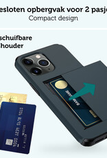 Forterra Hoesje Geschikt voor iPhone 11 Pro Max Pashouder Hard Case Hoes Met Screenprotector - Hoes Geschikt voor iPhone 11 Pro Max Hoesje Back Cover Met Pasjeshouder - Donker Blauw