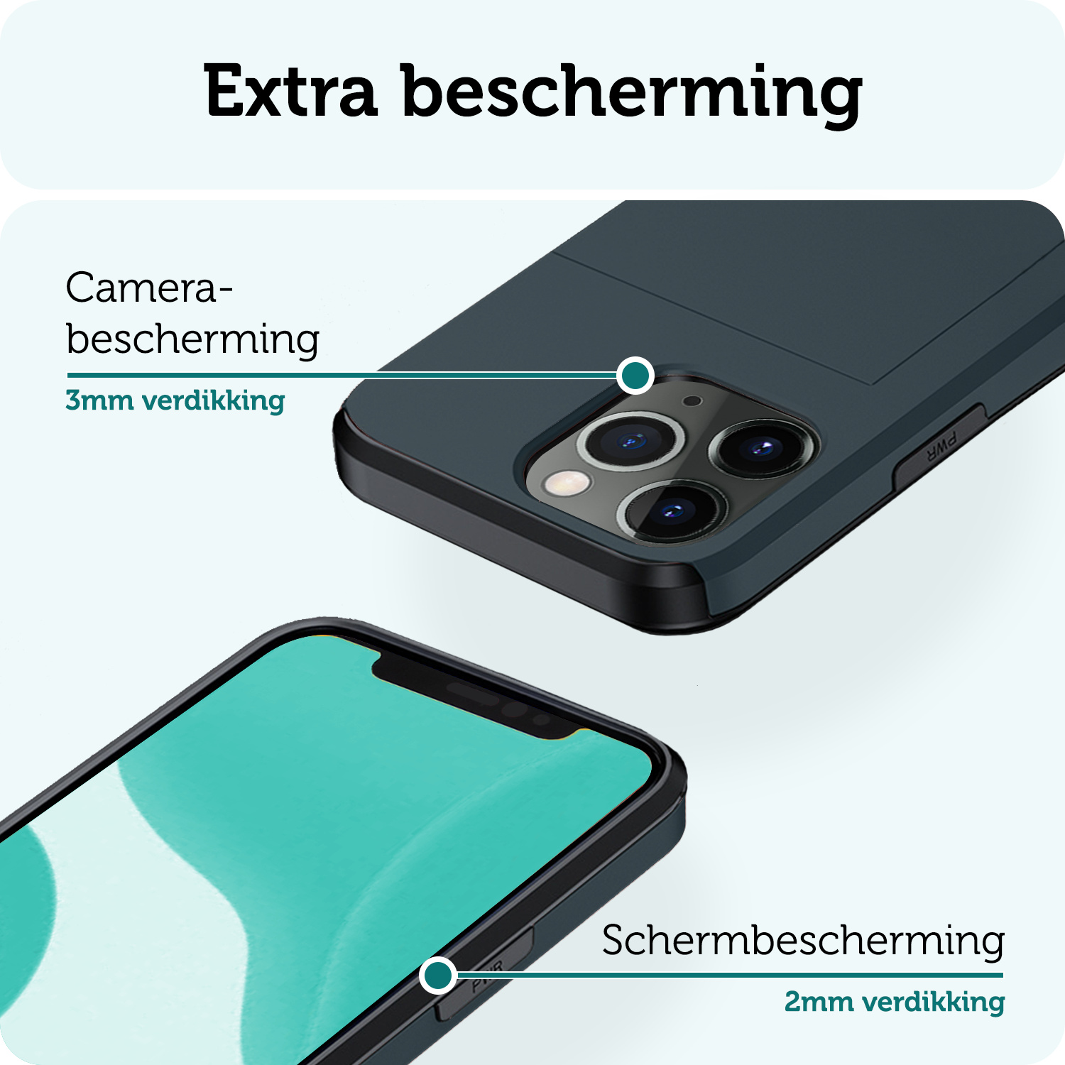 Forterra Hoesje Geschikt voor iPhone 11 Pro Max Pashouder Hard Case Hoes Met Screenprotector - Hoes Geschikt voor iPhone 11 Pro Max Hoesje Back Cover Met Pasjeshouder - Donker Blauw